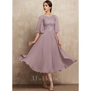 JJ’s HOUSE Belina Dress Mauve Dusk Embroidered Formal Midi Gown NWT | Size 8